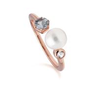 Moderno Perla, Acquamarina & Topazio Aperto Anello IN Oro Rosa Placcato Argento
