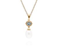 Moderno Perla E Topazio Blu Esagonale Pendente a Goccia IN Oro Placcato Argento
