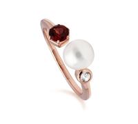 Moderno Perla, Granato E Topazio Anello Aperto IN Rosa Placcato Oro Argento
