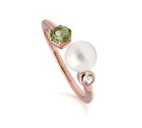 Moderno Perla, Peridoto E Topazio Aperto Anello IN Oro Rosa Placcato Argento