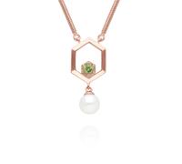 Moderno Perla & Peridoto Esagonale Goccia Collana IN Oro Rosa Placcato Argento