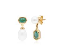 Moderno Perla & Smeraldo Mischia e Abbina Orecchini a Goccia IN Oro Str Argento