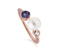 Moderno Perla, Tanzanite E Topazio Aperto Anello IN Oro Rosa Placcato Argento