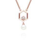 Moderno Perla & Topazio Bianco Esagonale Goccia Collana IN Rosa Placcato Argento