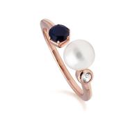 Moderno Perla, Zaffiro & Topazio Anello Aperto IN Rosa Placcato Oro Argento