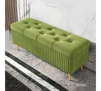 Moderno poggiapiedi ottomano in velluto imbottito, panca con gambe dorate, elegante soluzione per riporre oggetti, 80 cm, verde, imbottita, per decorare la casa