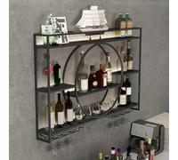 Moderno Porta Bottiglie di Vino da Parete, Portabottiglie da Parete in Arte del Ferro Portabottiglie da Parete con Porta Calici Design Multi-Gancio Ripiani Bar per Una Fac(Size:140*15*80cm,Color:Nero)