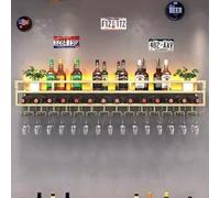 Moderno portabottiglie a parete con luce a LED, armadi per vini a parete di grande capacità, mensola per liquori a parete, bar per liquori per casa, sala da pranzo (nero, 150 cm (59 pollici)