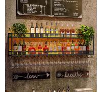 Moderno portabottiglie a parete con luce - Iron Bar Liquor Shelf e portabicchieri per cucina sala da pranzo Home Bar soggiorno