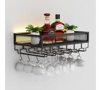 Moderno portabottiglie da parete a 1 livello, impilabile, salvaspazio, con rastrelliera per calici, multifunzione, per casa, cucina, bar, ristorante