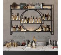Moderno portabottiglie da parete con ripiano in vetro a 3 ripiani per un elegante stoccaggio e organizzazione del vino.