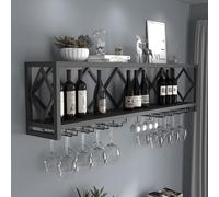 Moderno portabottiglie da parete con supporto per bicchieri, armadietto per vino a 2 ripiani per la decorazione di casa e bar, elegante finitura oro/nero, perfetto per cucina e sala da pranzo, 60 x 25