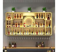 Moderno portabottiglie da parete in metallo, stile industriale, con supporto per bicchieri, design quadrato per bar di casa, finitura oro (200 x 120 x 20 cm)