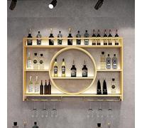 Moderno portabottiglie da parete, Porta Bottiglie In Metallo Nero,Porta Calici,Porta Bottiglie E Vetro,Supporto Per Bottiglie Da Parete,Stoccaggio Di Bottiglie D(Size:120x15x80cm/47x6x31in,Color:oro)