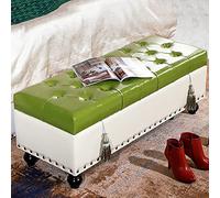 Moderno pouf in ecopelle con contenitore, 78,7 x 40,6 x 43,2 cm, color crema e verde frutta, poggiapiedi versatile per soggiorno e camera da letto, elegante e funzionale