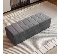 Moderno pouf rettangolare con struttura in legno massello, imbottito per ingresso, elegante mobile per camera da letto e soggiorno (grigio elefante)