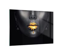 Quadro su Vetro 100x70cm Stampe da Parete in Vetro Oro Bocca Nero Grandi Decorazione Murale Camera da Letto Cucina 1 pezzo Quadri Moderni Soggiorno Grafica Immagini Wall Art GAA100x70-4460