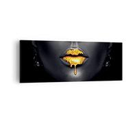 Moderno Quadro su Tela 140x50 cm Stampe da Parete Persone Moda - 4460 | Oro Bocca Nero Quadro Decorativo Grande XXL 1 pezzo Soggiorno Camera da Letto Arte da Parete Decorazione da Parete ARTTOR
