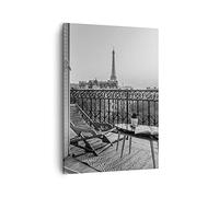 Moderno Quadro su Tela 50x70 cm Verticale Architettura Bianco e Nero - 4595 | E Parigi Nero Quadro Decorativo Piccolo Soggiorno Camera da Letto Decorazione da Parete Arte da Parete ARTTOR