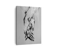 Moderno Quadro su Tela 50x70 cm Verticale Bianco e Nero Persone - 4566 | Manualmente Scritto Mani Quadro Decorativo Piccolo Soggiorno Camera da Letto Decorazione da Parete Arte da Parete ARTTOR