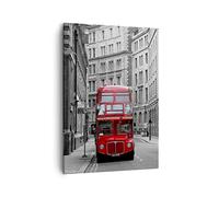 Moderno Quadro su Tela 50x70 cm Verticale Bianco e Nero Vintage - 2153 | Autobus Inghilterra Londra Quadro Decorativo Piccolo Soggiorno Camera da Letto Decorazione da Parete Arte da Parete ARTTOR