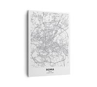 Moderno Quadro su Tela 50x70cm Verticale Bianco e Nero Mappa del Mondo 4682