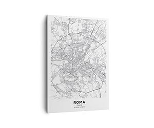 Moderno Quadro su Tela 50x70cm Verticale Bianco e Nero Mappa del Mondo 4682 | Città Mappa Roma Quadro Decorativo Piccolo Soggiorno Camera da Letto Decorazione da Parete Arte da Parete ARTTOR