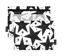 Moderno raccoglitore a 3 anelli con stelle nere e bianche, con cerniera, per la scuola, in tessuto trasparente, 24,9 x 18 cm, 2 confezioni
