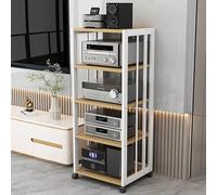 Moderno rack audio AV, armadietto multimediale a 3 livelli con ripiani regolabili, robusto telaio in acciaio, design con ripiani aperti per casa, ufficio, teatro (nero e marrone, 50 x 40 x 69 cm)