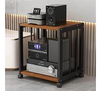 Moderno rack audio AV, armadietto multimediale a 3 livelli con ripiani regolabili, telaio in acciaio stabile, ripiano aperto per casa, ufficio, teatro (nero e marrone, 50 x 40 x 69 cm)