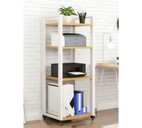 Moderno rack audio Hi-Fi su ruote, mobiletto multimediale resistente a 4 ripiani per DVD e home theater, elegante torre di archiviazione audio nero/bianco per gli appassionati di musica e