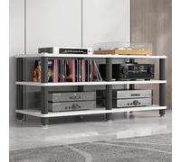 Moderno rack HiFi a 2 livelli, robusto supporto audio in metallo con ripiano aperto per casa, ufficio e soggiorno, elegante supporto multimediale marrone (120 x 40 x 30 cm) - Mobili funzionali