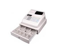 Moderno registratore di cassa commerciale, sistema POS elettronico con stampante termica integrata e cassetto contanti sicuro, 3 scomparti for banconote, 5 vassoi for monete