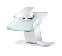 Moderno rubinetto a cascata del bagno a LED con beccuccio di vetro e scarico di overflow a maniglia singola bacino cromatico per lavello a 3 colori che cambia luci batteria a batteria monte a ponte