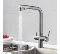 Moderno rubinetto da cucina estraibile a 3 vie, miscelatore girevole in ottone per acqua calda e fredda, facile controllo, design elegante grigio per acqua potabile pura e uso senza sforzo