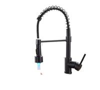 Moderno rubinetto da cucina estraibile con LED finitura nera e oro miscelatore monocomando per acqua calda e fredda design - Modello 9009