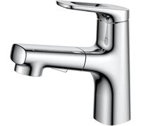 Moderno rubinetto for bagno monoforo con doccetta estraibile beccuccio a 2 vie miscelatore for lavabo in ottone montato sul piano for lavabo(Silver)