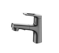 Moderno rubinetto for bagno monoforo con doccetta estraibile beccuccio a 2 vie miscelatore for lavabo in ottone montato sul piano for lavabo(Gray)