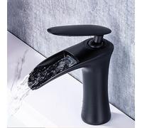 Moderno Rubinetto per Lavabo da Bagno A Cascata Nero, Miscelatore Monocomando, Design Ad Arco Alto, Acqua Calda E Fredda, Elegante Miscelatore per Lavabo E Piani Lavabo(A-Short)