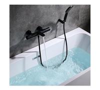 Moderno rubinetto termostatico per vasca da bagno a parete con doccetta, miscelatore monocomando, sistema doccia regolabile per un'esperienza di bagno lussuosa in bagni contemporanei.
