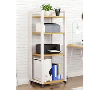 Moderno scaffale a 5 ripiani su ruote, resistente scaffale per apparecchiature audio, armadio AV per DVD e supporti - elegante torre audio nero/bianco per home theater