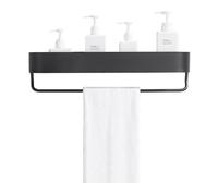 Moderno scaffale da bagno nero con barra porta asciugamani, portaoggetti adesivo da parete per doccia, bordi rotondi, ideale per cucina e bagno, spezie e asciugamani (28 cm)