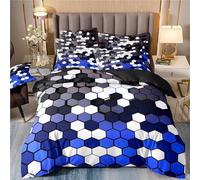 Moderno set copripiumino geometrico viola e nero, per letto queen size, 3 pezzi, per bambini e adolescenti, fresco trapunta a nido d'ape con federe per tutte le stagioni (10, 200 x 230 cm)