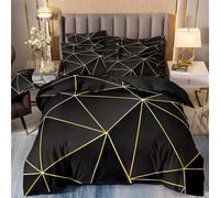 Moderno set copripiumino geometrico viola e nero, per letto queen size, 3 pezzi, per bambini e adolescenti, fresco trapunta a nido d'ape con federe per tutte le stagioni (15, 200 x 230 cm)