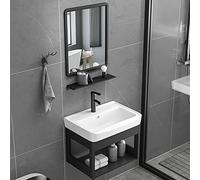 Moderno set da bagno con lavabo combinato singolo lavabo autoportante a parete design galleggiante con specchio mensola aperta rubinetti acqua calda e fredda scarico incluso elegante aggiornamento