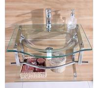 Moderno set da bagno con lavabo in vetro temperato e rubinetto caldo/freddo, design elegante salvaspazio per piccoli bagni, perfetto per la ristrutturazione della casa