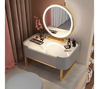 Moderno set da bagno con specchio a LED da 80 cm, con sgabello, elegante e bianco, per il trucco, elegante mobile da camera da letto per donne, perfetto per la bellezza e la conservazione dei trucchi
