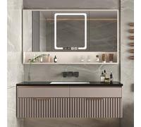 Moderno set da bagno da 111,8 cm con armadietto a specchio e lavabo da parete, 110 cm, colore: marrone, per un arredamento elegante e contemporaneo e un aggiornamento della casa