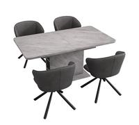 Moderno set da pranzo con tavolo rettangolare allungabile, spazio nella colonna centrale, poltrone in pelle PU con seduta imbottita, gambe in metallo e schienale ergonomico (tavolo da pranzo, 4 sedie)