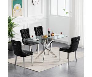 Moderno set da pranzo da 5 pezzi per tavolo da 10-129,5 cm, con base in metallo X-S e 4 eleganti C nere, mobili eleganti per cucina e sala da pranzo, perfetto per decorare la casa